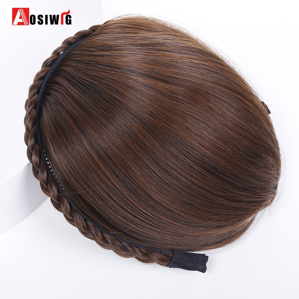 Stumpfen Pony 8 Farben mit Haarband Geflochten Synthetische Pony Wärme beständig Pony Haar Erweiterungen für Frauen AOSIWIG