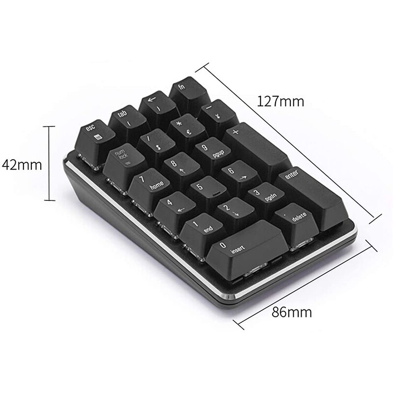 -2.4G Draadloze Mechanische Numeriek Toetsenbord Rode Schakelaar Gaming Toetsenbord 21 Toetsen Draagbare Toetsenbord Extended Layout Black