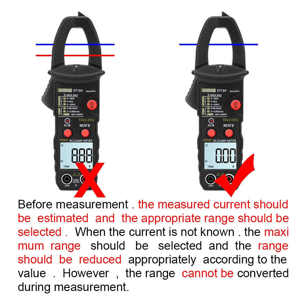 Digital Clamp Meter AC/DC Voltage Tester Ohm Hz Tester Multimeter True RMS Voltage Meter ST184 6000 Counts
