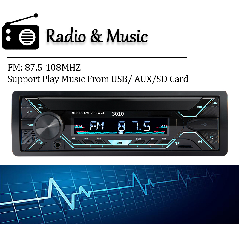 SINOVCLE-reproductor de MP3 estéreo para coche, dispositivo de Audio de 1din con Bluetooth, receptor FM 60Wx4 con Control remoto AUX/USB/tarjeta TF en Kit de tablero