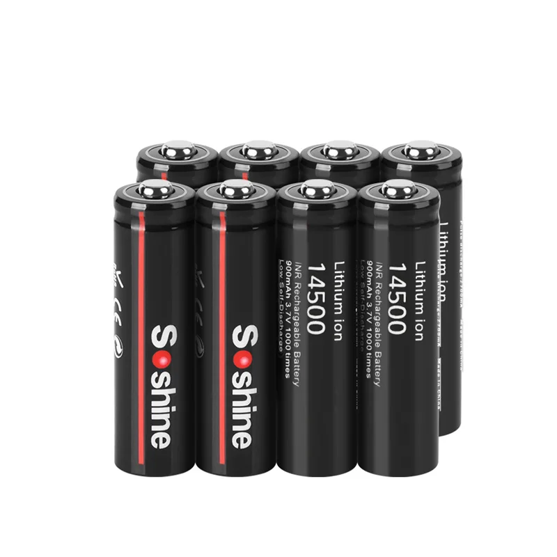 Soshine 14500 900mAh Lithium Rechargeable Batteries 3.7V AA Li-ion Battery Cell for Led Flashlight Headlamps Torch Mouse Toys: black