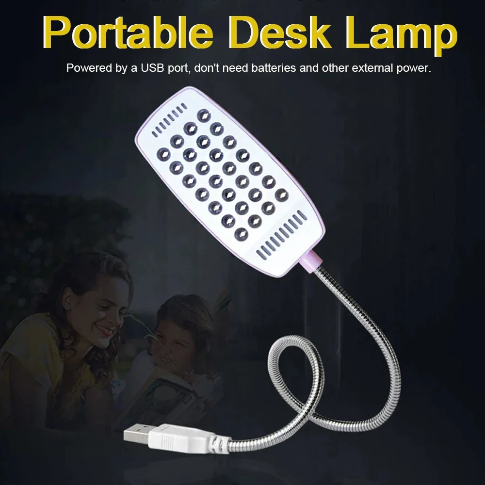 Lámpara de lectura ultrabrillante de 28 LED, luz LED portátil USB para libros, lámparas de mesa flexibles, lámpara de noche para ordenador PC