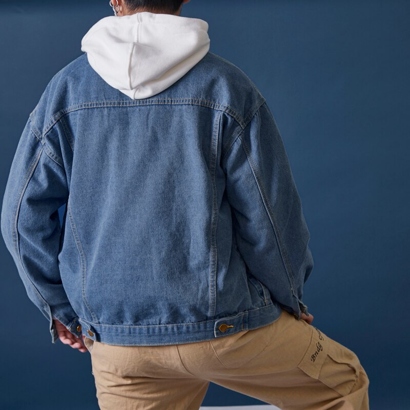 Jakker mænd denim cargo basic ensfarvet korte pullovere streetwear harajuku japansk afslappet outwear herre bombercoats løs