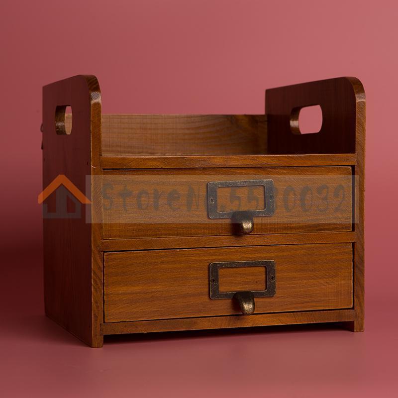 Solid wood storage box desktop wooden cosmetics multi-layer drawer office wooden small storage cabinet finishing box: Style 2