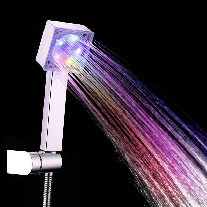 LED Square Bathroom Handheld Shower Head Home Bath Rainbow Changing LED Shower Head Bathroom Showerheads Bathroom Products: Colorful 3