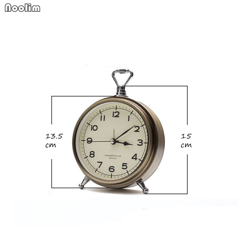 NOOLIM Bronze Metal European Alarm Clock Desktop Decoration Mute Table Clock Roman Word Desktop Retro Small Clock