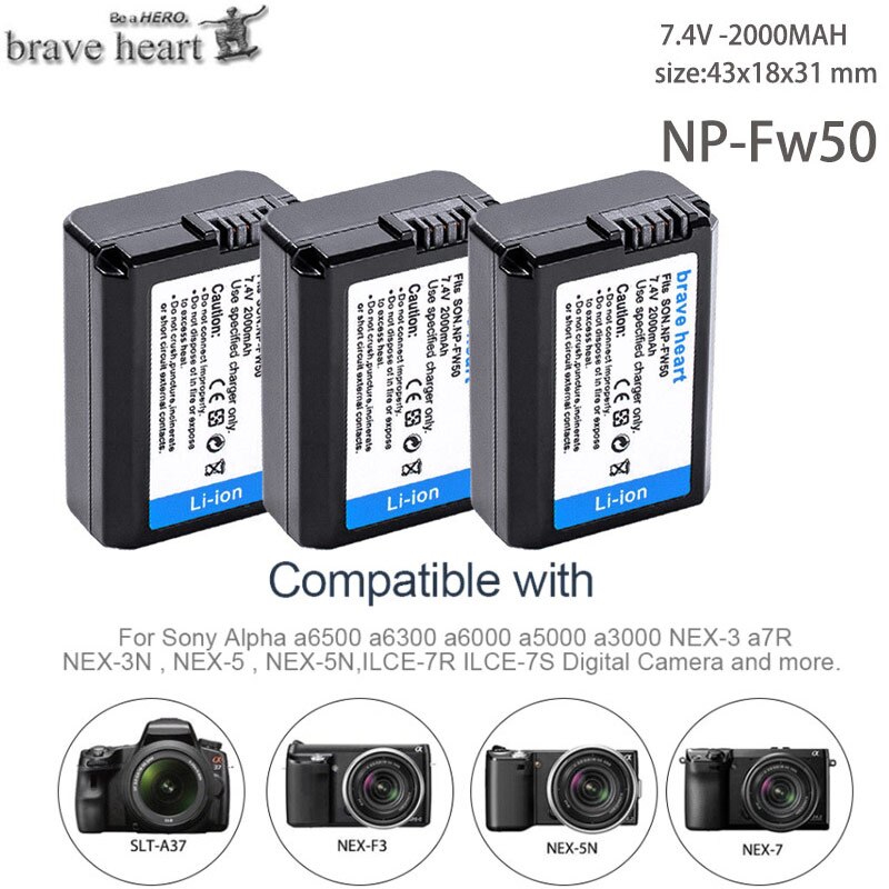 4Pcs 2000mAh NP-FW50 NP FW50 Battery + LED USB Dual Charger for Sony Alpha a6500 a6300 a7 7R a7R a7R II a7II NEX-3 NEX-3N NEX-5: 3battery