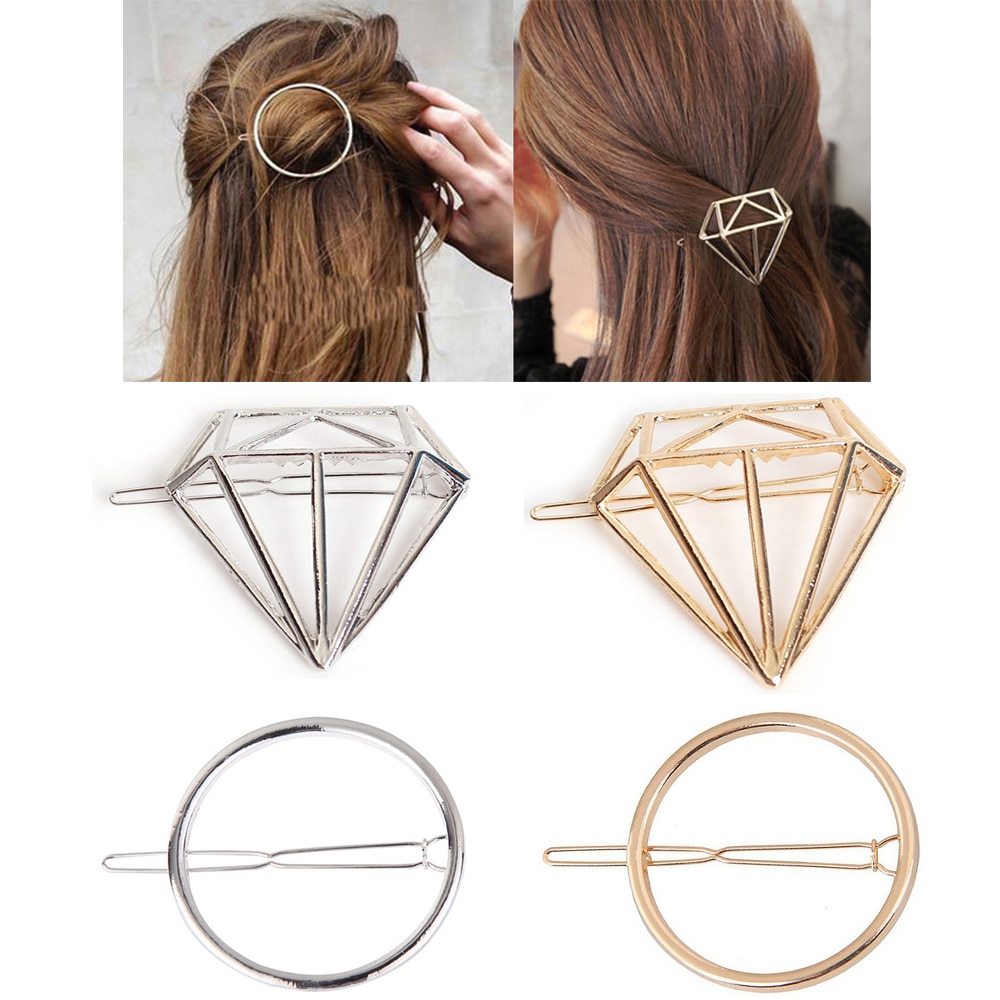 Legering diamant geometrisk cirkel form hårtilbehør hårnåle ord klip hovedbeklædning hårspænder til kvinder piger enkel stil