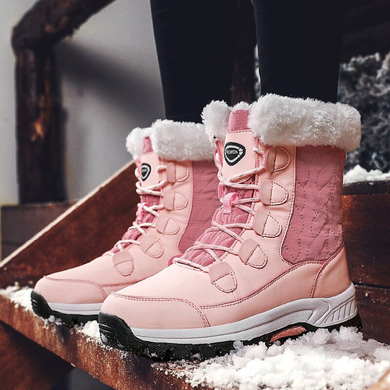 Pinsen Winter Vrouwen Snowboots Warme Push Mid-Kalf Laarzen Vrouwen Platform Vrouwelijke Lace-Up waterdicht Botas Mujer