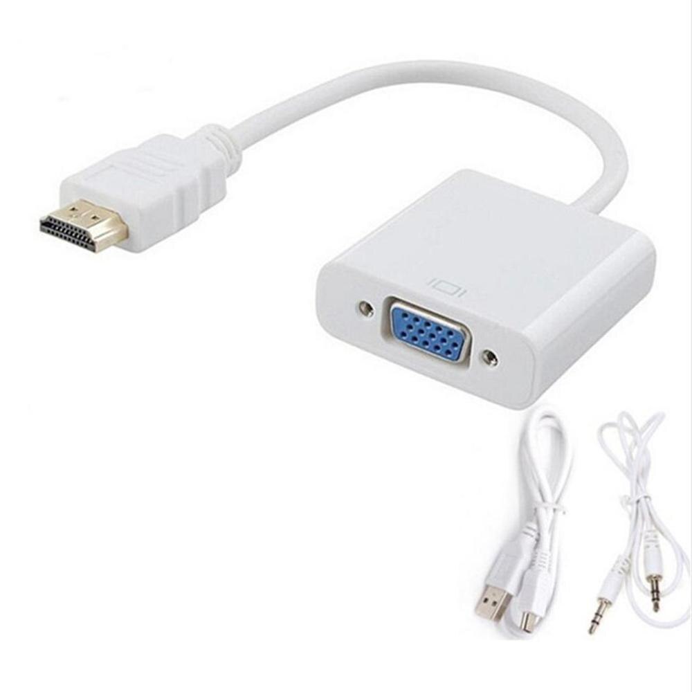 HDMI-compatible To VGA Conversion Cable Adapter Connects HDMI-compatible VGA Port For PC Laptop Smart TV Box Other Devices: White Audio Power