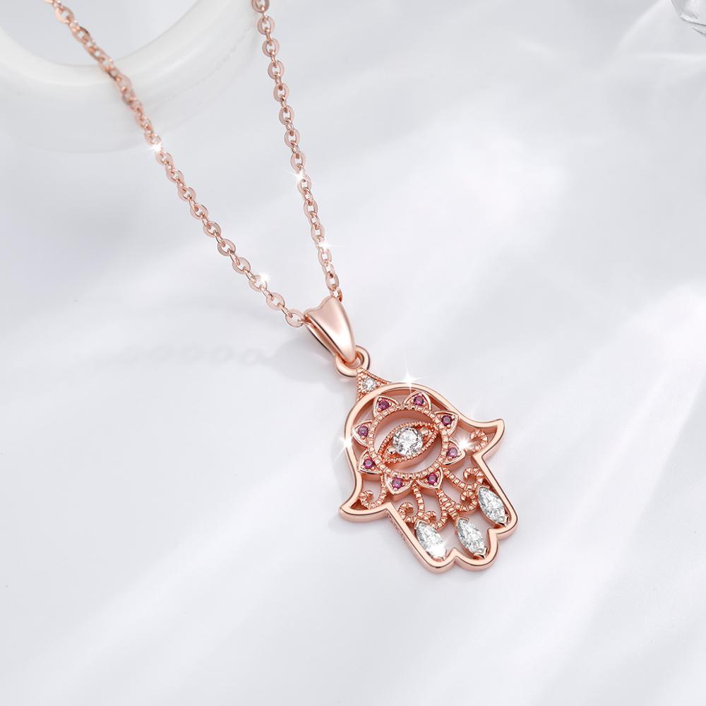 Eudora 925 prata esterlina rosa cor do ouro mal olho hamsa mão pingente colar mulheres jóias finas para festa de aniversário giftcyd335