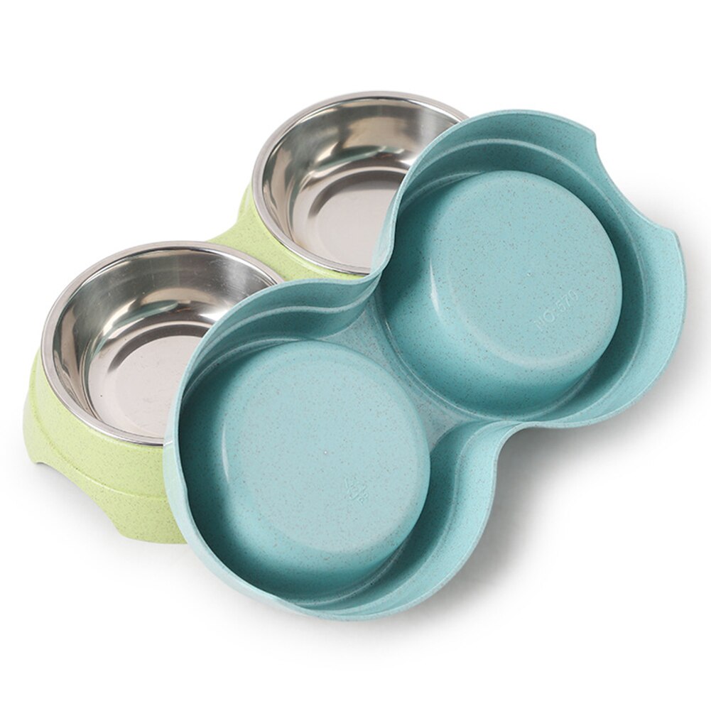 Recipiente de alimentación para mascotas de acero inoxidable, cuenco de agua para comida de dos mascotas, cuenco antideslizante para perros y gatos, plato para comer, comedero para mascotas, accesorios para perros