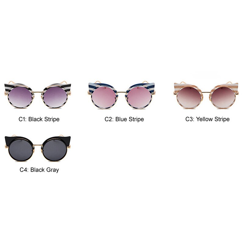 Emosnia Stripe Cat eye Sunglass Round Brands Sunglasses Women Zebra Metal Frame Vintage Oculos De Sol