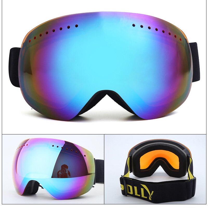Anti-fog UV400 Snowboard Goggles Ski Goggles with Magnetic Double Layer Polarized Lens Skiing Men Women Ski Glasses Eyewear: pink blue