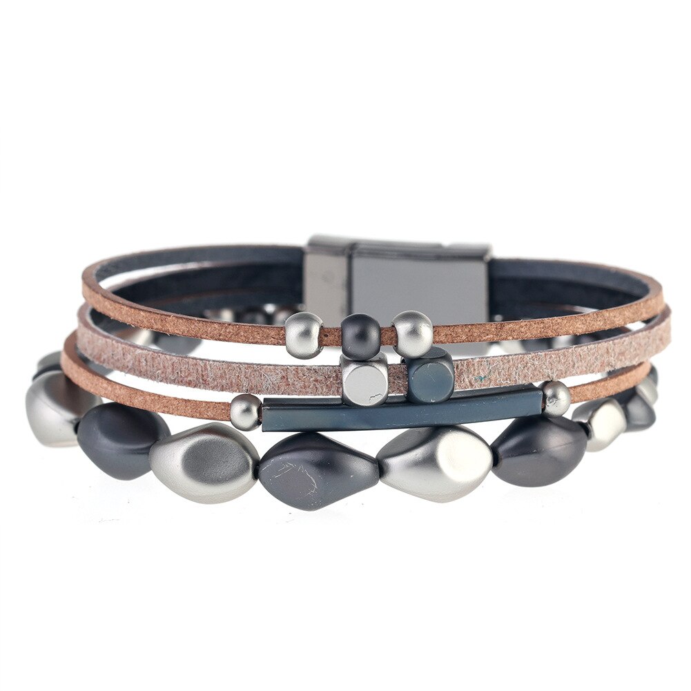 D & d flerlags læderarmbånd akryl perle magnetisk spænde charme femme brede armbånd og armbånd kvindelige smykker