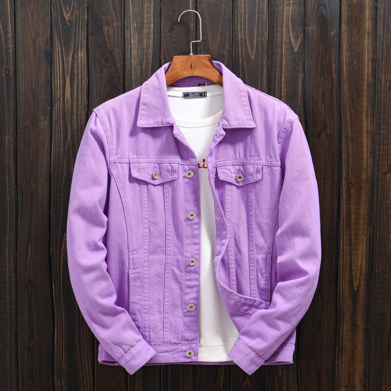 Men's Fall Purple Denim Jacket Falling Shoulder Loose Casual Denim Jacket