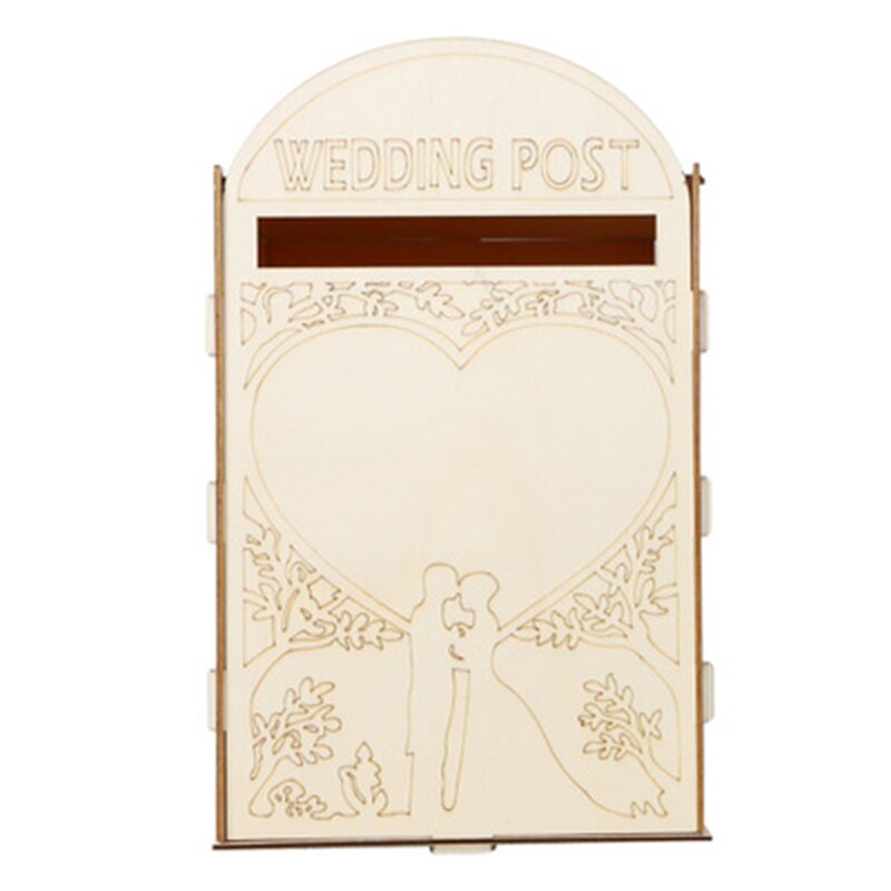 Wedding Card Box Carved With Love Plywood Bride Bridegroom Post Box With Lock 33.1*20.3*20.3Cm: 5