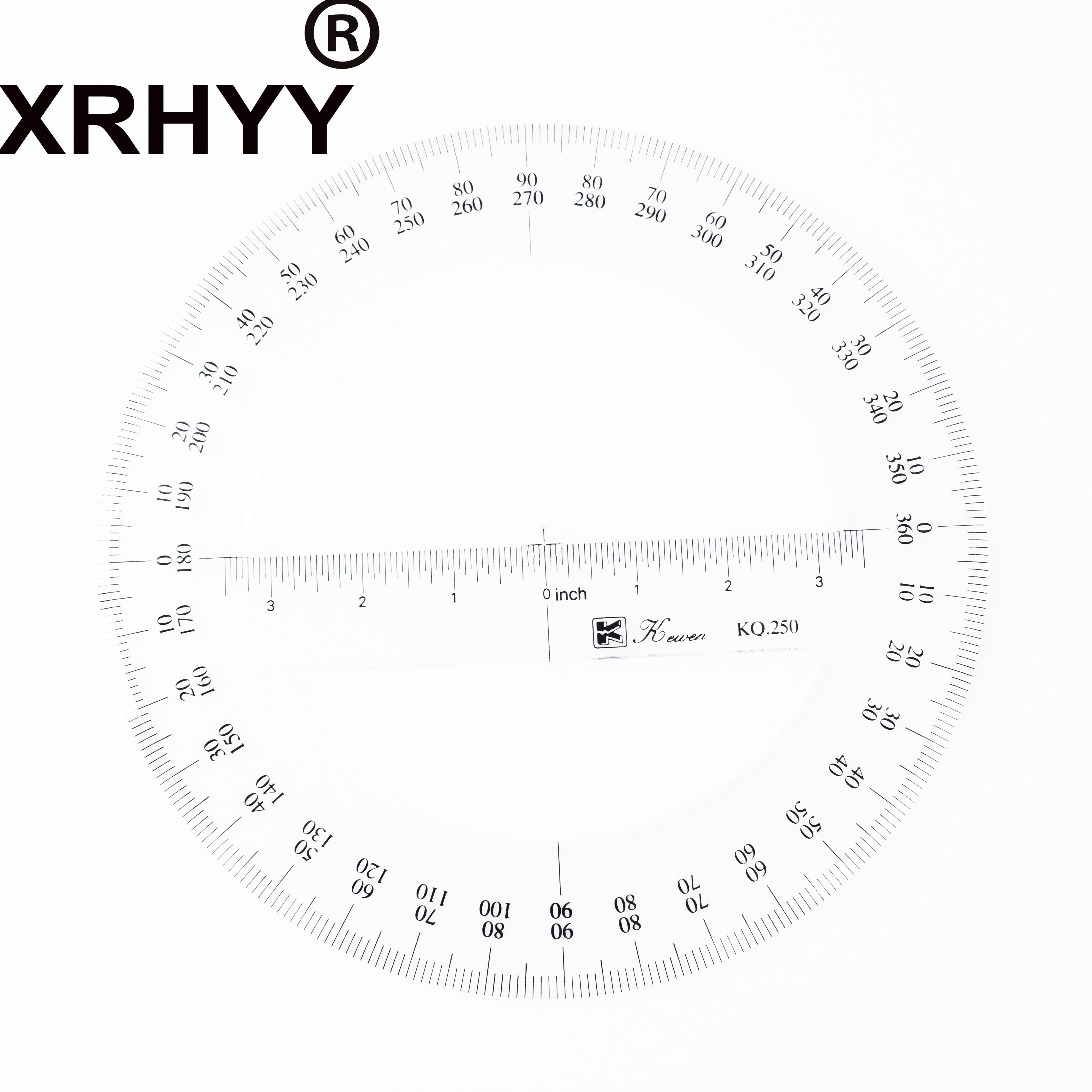 Xrhyy plast gennemsigtig rund 360 graders vinkelmåler vinkelmål værktøj tegning lineal papirvarer til skolekontor  ( 25 cm )