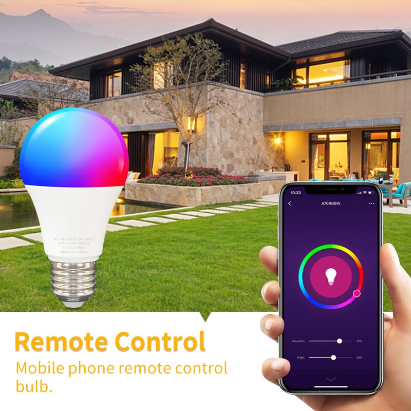 15w tuya smart pære wifi  e27 rgb+hvidt led lys lampe dæmpbare magiske pærer smartlife app stemmestyring via google home alexa