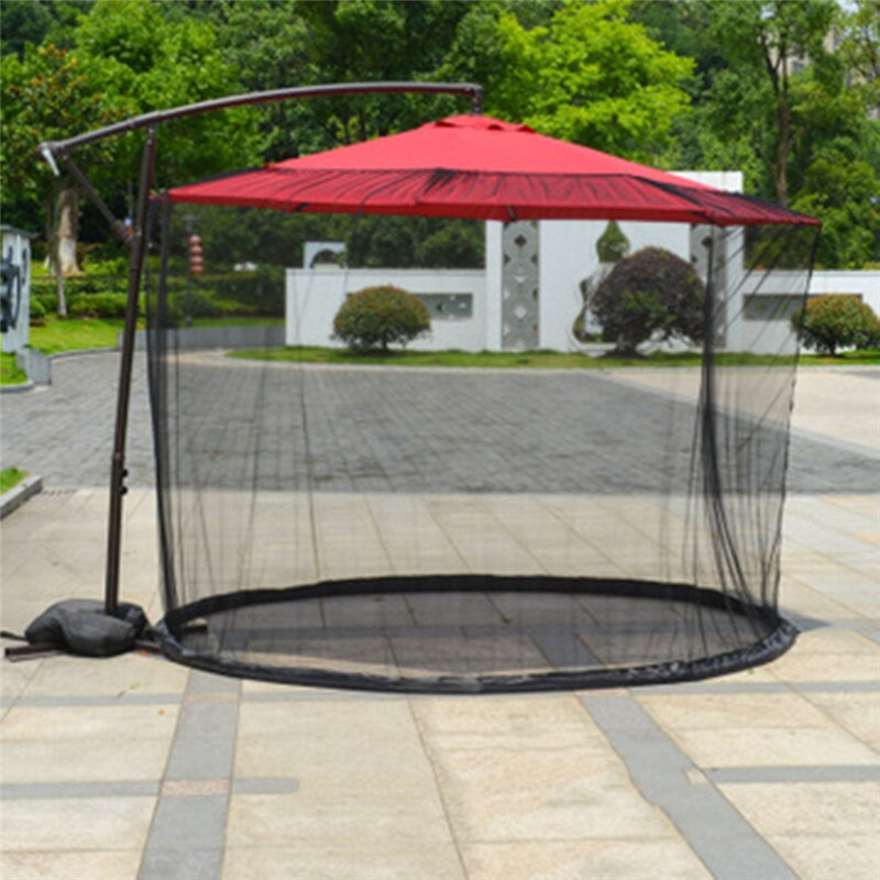 White Outdoor Patio Shade Sun Umbrella Gauze Terrace Table Umbrella Garden Deck Furniture Zipper Mesh Mosquito Net: A-Black