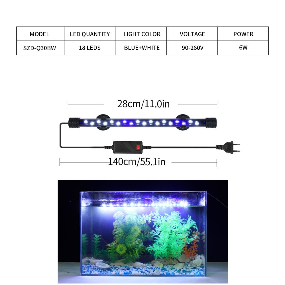 Zeven Masterrgb Aquarium Licht 18-57Cm Afstandsbediening Duiken Lamp Kleurrijke Lamp 90-260V Lamp Voor planten Aquarium Amfibische Gebruik: SZDQ30BW