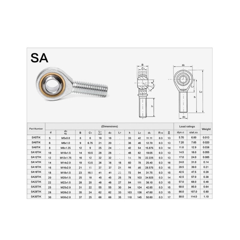 Stangkop sferische lagers 5mm6mm8mm10mm12mm/mannelijk/vrouwelijk SA SI T/K POSA8 PHSA8 kogelgewricht metrisch schroefdraad stangkoplager