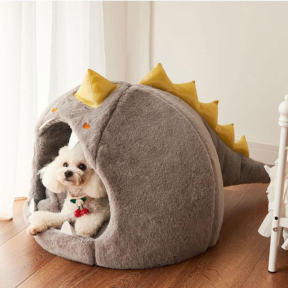 Comfy Pet Sleeping House For Small Dog Dinosaur Shape Soft Round Pet Cat Bed Cushion Detachable Washable Kitty Puppy Accessories