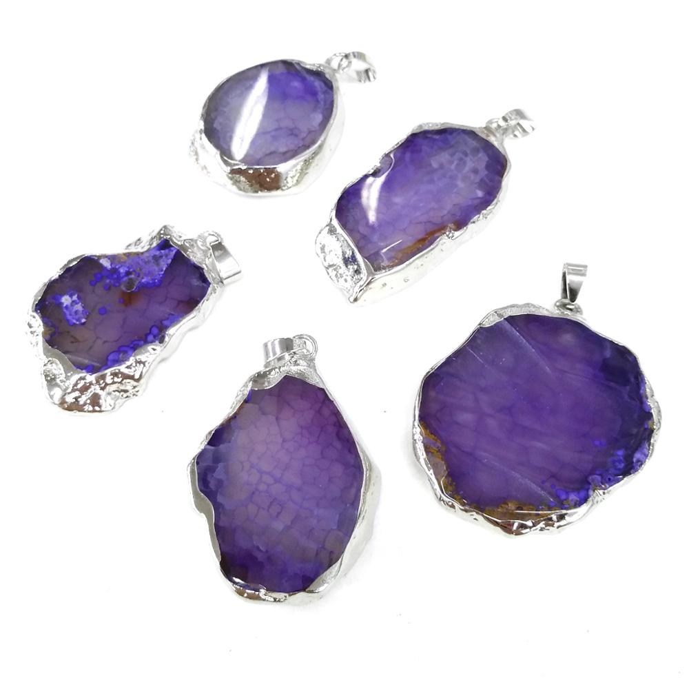 LE CIELO 1PC Naturale di Pietra di Vendita Caldo Alla Moda Agate Pendenti Con Gemme E Perle Del Pendente Della Collana per Monili Che Fanno FAI DA TE Collana: Purple Agate