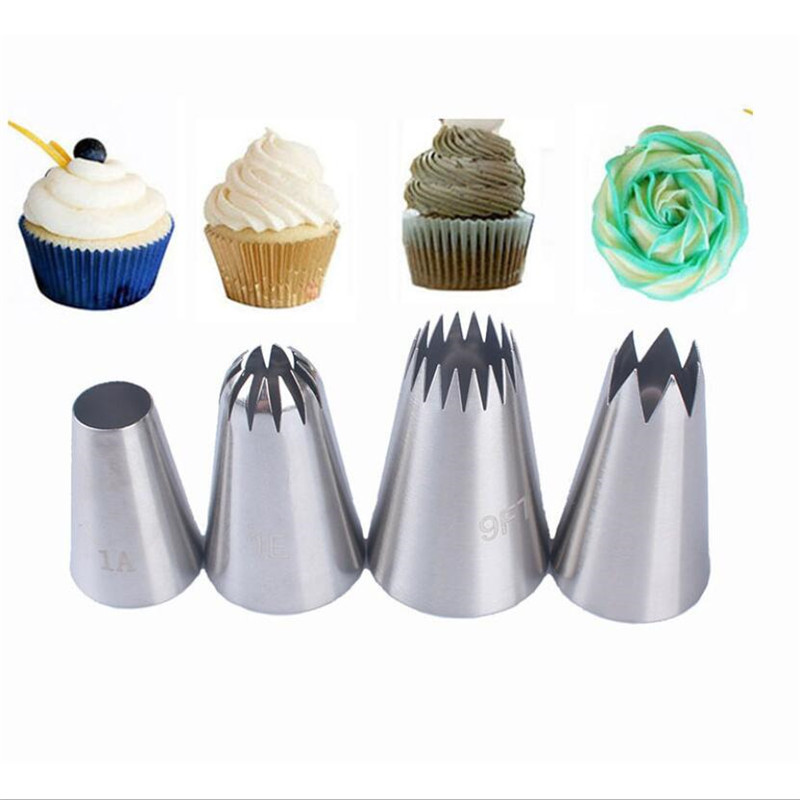 4 Stuks Grote Icing Piping Nozzle Russische Pastry Tips Bakken Tools Gebak Decoratie Set Rvs Nozzles Cupcake