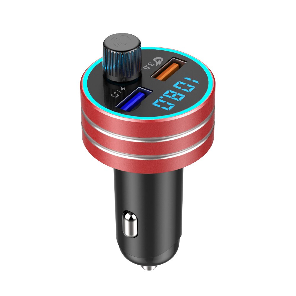 Allume-cigare de voiture transmetteur FM sans fil, Bluetooth 5.0, affichage, double Port USB, adaptateur universel de Charge de téléphone QC: Rouge