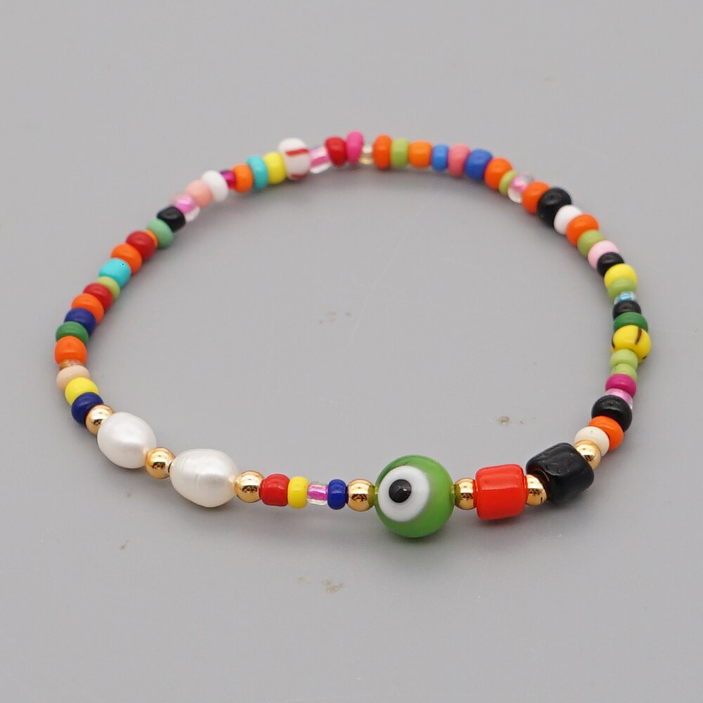 Go2 boho boho armbanden turkse boze oog armbanden sieraden zomer strand parel regenboog zaadkralen sieraden voor meisjes: Zz -b200080j