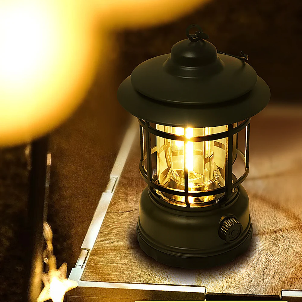 Retro Lamp Draagbare Camping Lantaarn USB Opladen Camping Tent Reislicht Vintage Buitenverlichting Kampeeruitrusting Zaklamp