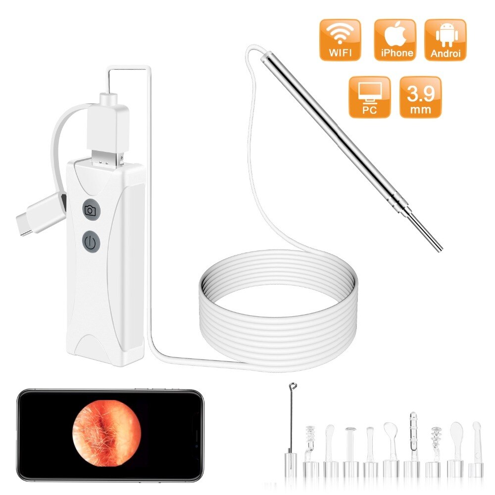 4.3Inch 2MP 3.9mm EarPick Endoscope Camera Ear Wax Removal Otoscope Inspection Earscope Cleaner 3in1 USB Ear Camera: WIFI