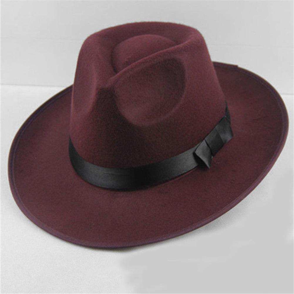 Summer Hat Sun Visor Men Women Hard Felt Wide Brim Fedora Panama Hat Autumn Vintage Cap: Wine Red