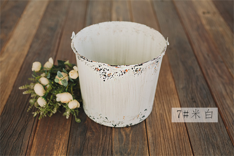 Dvotinst Newborn Baby Photography Props Vintage Iron Posing Bucket Retro Old Container Accessories Studio Shooting Photo Props: 7