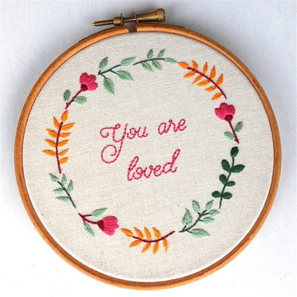 Flower Pattern DIY Embroidery Kit with Bamboo Hoop Cross Stitch 3D Europen Handmade Craft for Beginers Materials Set Package: C