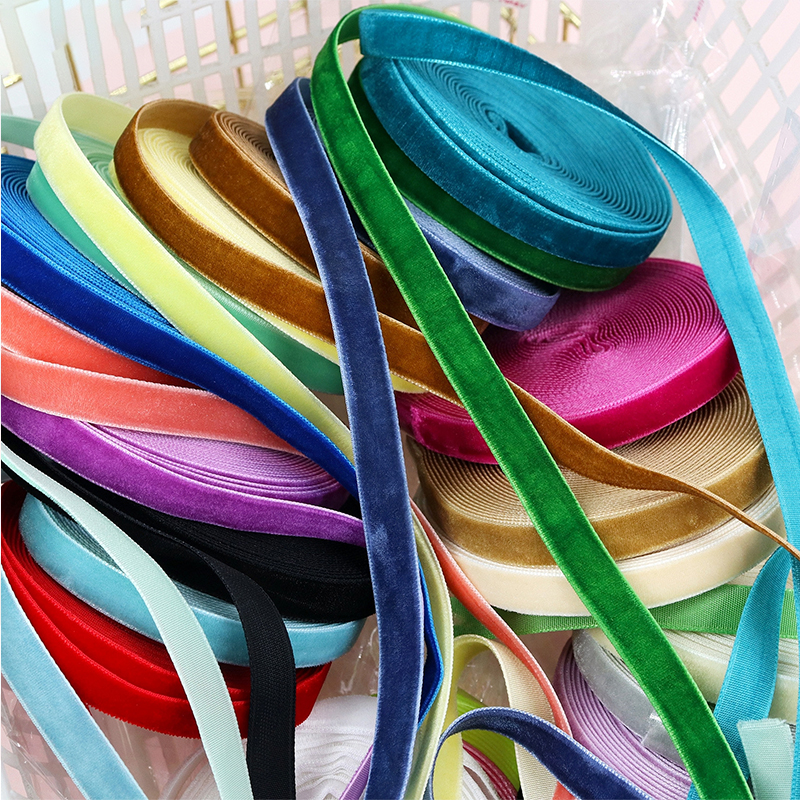 1cm farverige fløjlsbånd enkeltsidet flocking tape fløjlstape sløjfe emballagebånd 5/10 yards