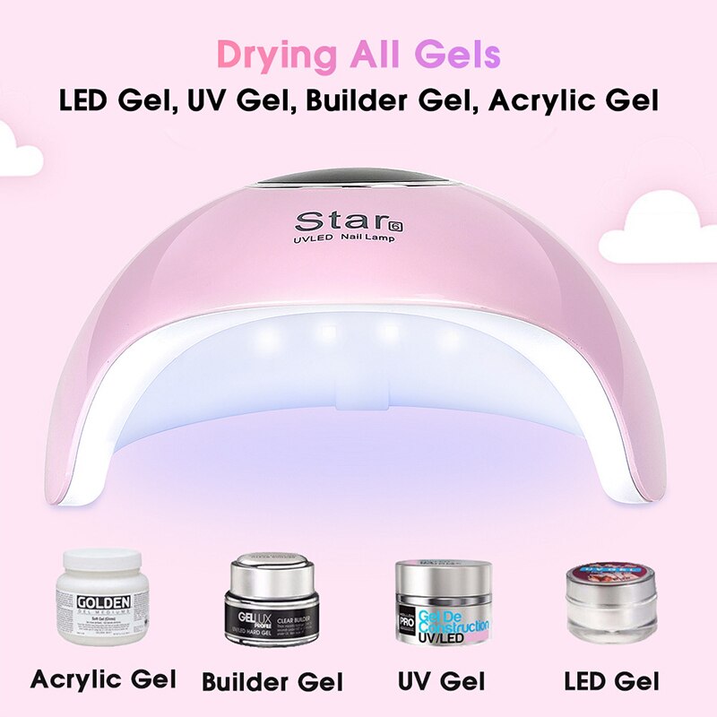 Ster 6 Nail Droger Uv Nagels Lamp Voor Manicure Droog Nail Drogen Gel Ijs Polish Lamp 12 Led Auto Sensor 30 S 60 S 90 S Nail Art Gereedschap