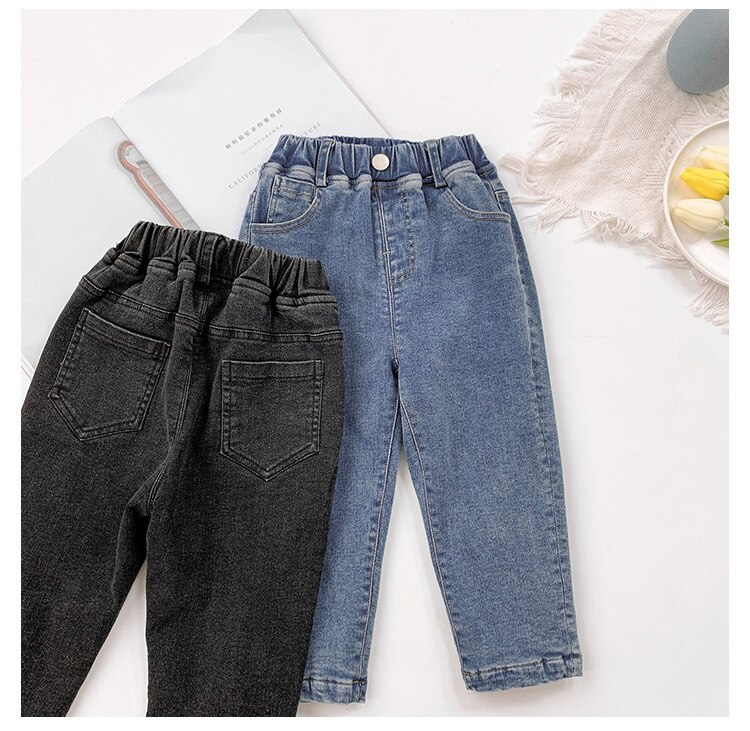 Inverno meninos e meninas macio elástico forro de lã quente jeans 2020 crianças moda all-match calças de brim quente