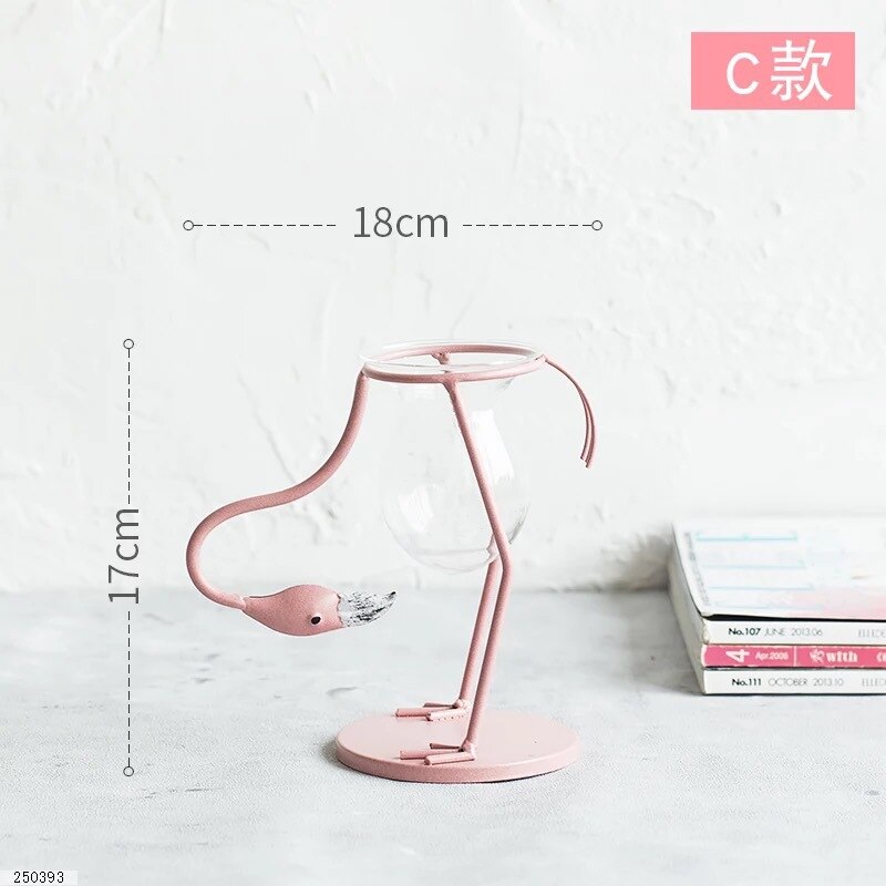 Jarrón de Metal con forma de flamenco para decoración del hogar, florero decorativo de 3 tipos con de flor, rosa, para mesa, boda y Navidad, accesorio de decoración para el hogar: Type C