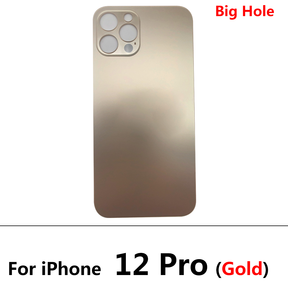 Big Hole Back Glass Rear Cover For Iphone 12 Pro Battery Door Housing Battery Back Cover Glass: For 12 Pro Gold