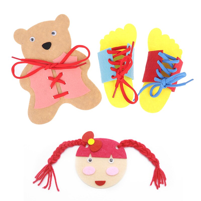 Lacets pour enfants intelligents, petits pieds de maternelle, ours géométrique, lacets, aide pédagogique, couleur aléatoire