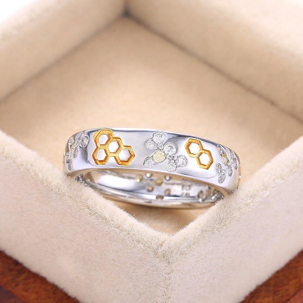 Huitan Nette Libelle Hexagon aufbringen Einfache Frauen Ring Hochzeit Party Liebe Romantische Schmuck reich-farbige Einzigartige Finger Ring