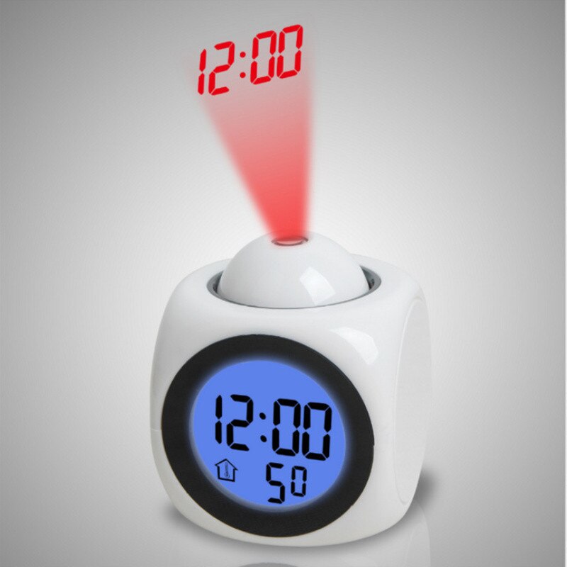 Multifunktions LCD Projektion Display zeit Schreibtisch Tisch Alarm Clock Reden Stimme Schnelle Thermometer Snooze leucht Hintergrundbeleuchtung: white 038