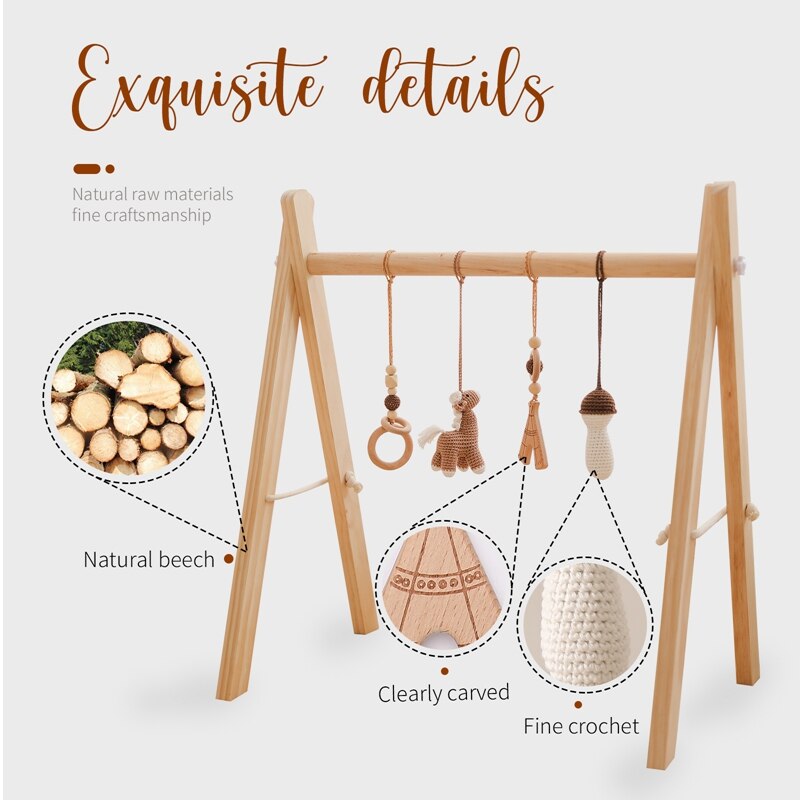 Baby Gym Hout Haak Cartoon Dier Alpaca Beukenhout Kinderziektes Speelgoed Play Gym Set Kraamcadeau Speelgoed Voor Pasgeboren