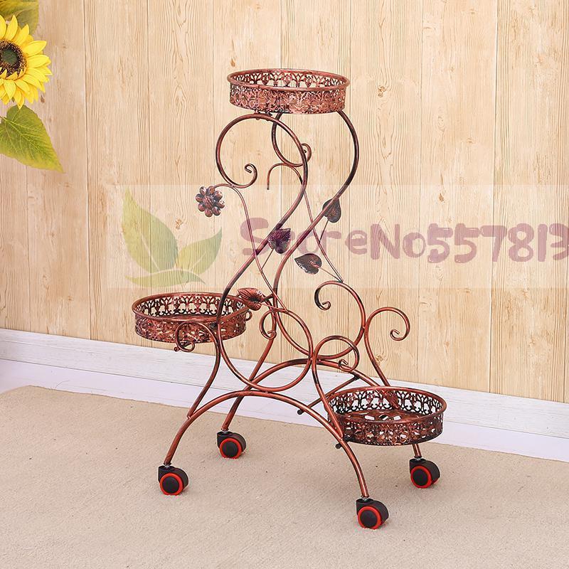 Wrought iron flower stand multi-layer push-pull mobile wheel flower stand living room flower pot stand floor green hanging hangi: a2