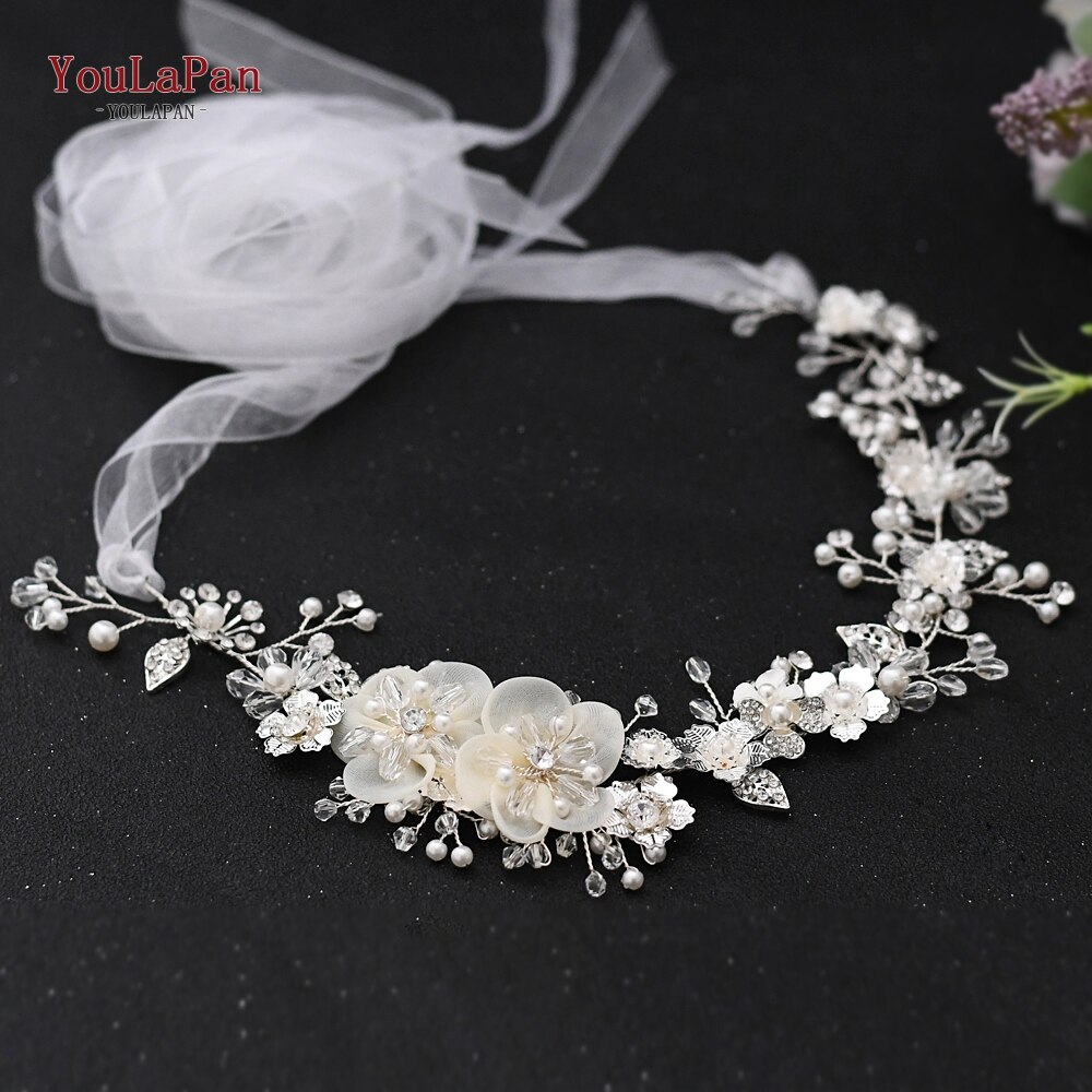 TOPQUEEN SH275 Rhinestone Belt Western Belts Women Decorative Dress Belts Silver Alloy Leaf Bridal Belts Belts: white organza