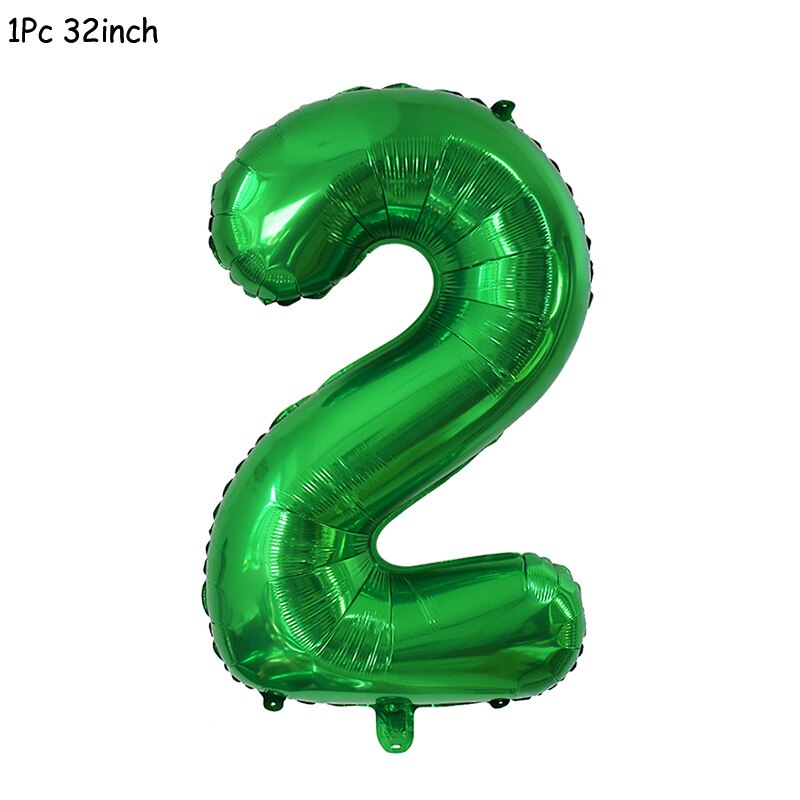 11Pcs Green Foil Number Balloons Dinosaur Latex Balloon Kids Jungle Theme Birthday Safari Forest Party Decorations Baby Shower: 32inch number2