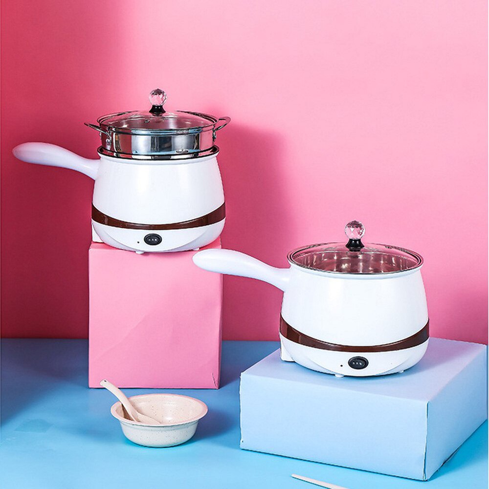 110V Mini Electric Double Layer Pot Multifunction Noodles Cooker Non-stick Skillet Steamed Eggs Soup Rice Cooking Pot