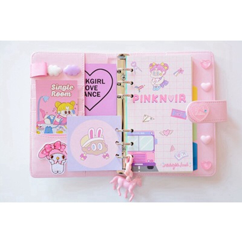 Mignon Kawaii A6 cahier Macaron cuir bricolage feuilles mobiles Journal Journal spirale temps planificateur Agenda organisateur papeterie: Pink